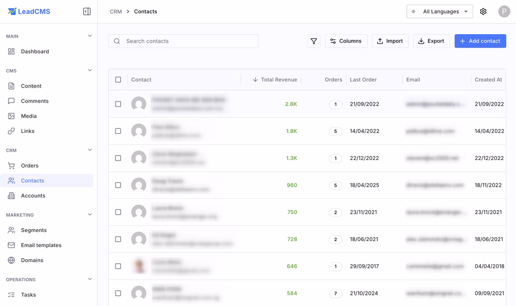LeadCMS contacts management